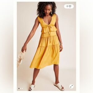 Sage the Label Demeter Sleeveless Tiered Midi Dress Size Small Yellow Gold